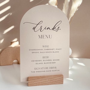 ARIA - Wedding Bar Card Sign Drinks Boho Arch  | Wedding Bar Drinks Card Sign Minimal | Hair Nail Salon Drinks Menu | *Stand not included*