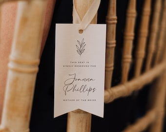 PENNY - Cérémonie de mariage pour plaque de siège réservée avec motif feuille | Étiquettes personnalisées pour mariage, design minimaliste