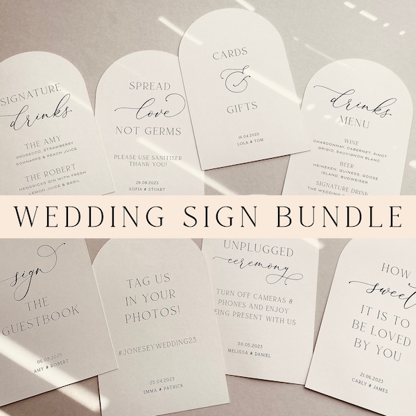 ARIA - Wedding Sign Bundle Custom Boho Printed Signs - Choose Your Designs & Bundle Size - 600gsm thickness card signs