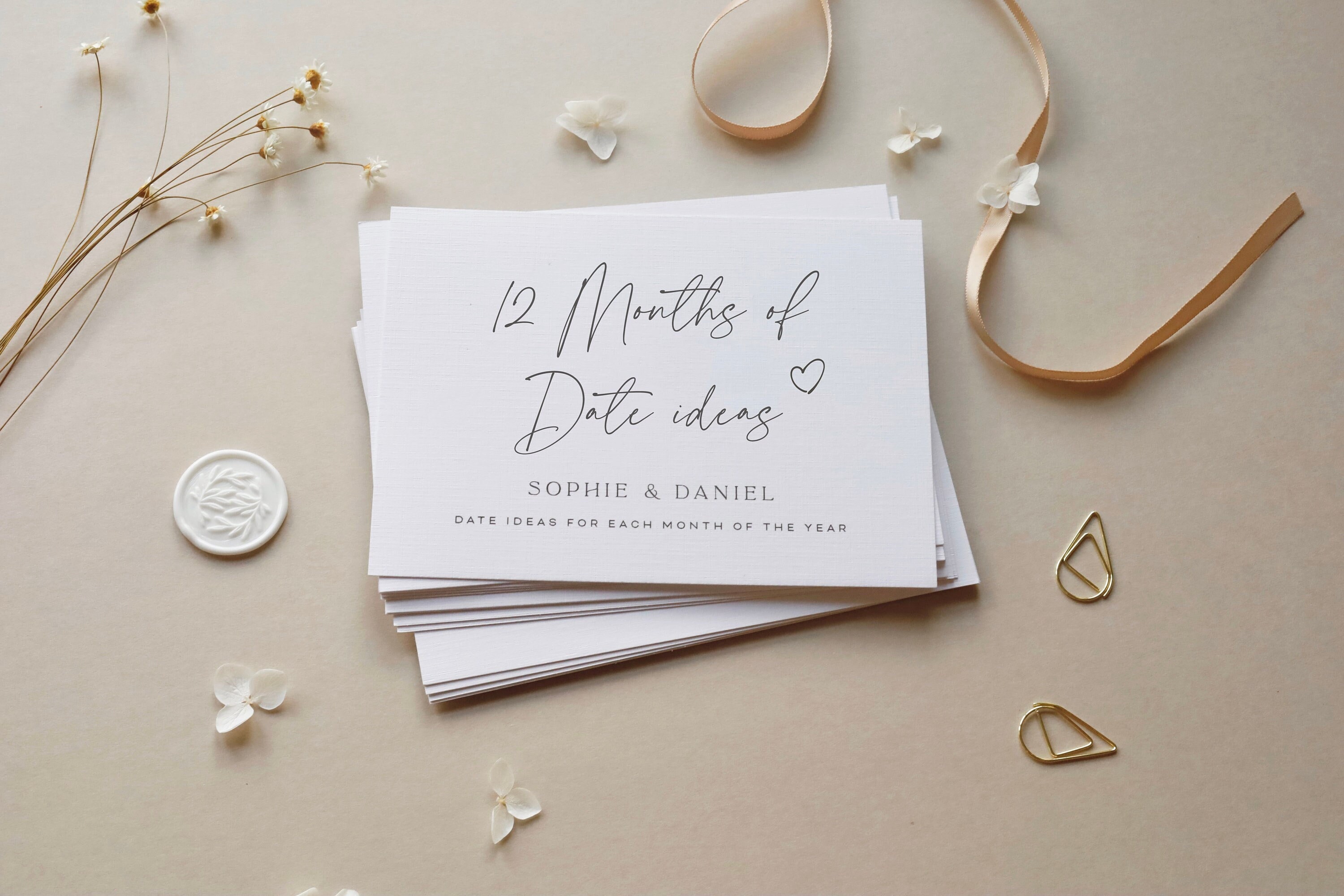 Personalised 12 Months of Dates Card Gift Husband Wife Boyfriend Girlfriend | Paper Anniversary Birthday Valentines