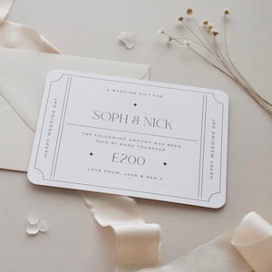 Buono regalo personalizzato per matrimonio, gettone per bonifico bancario (5x7)