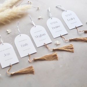 ARIA Personalised Boho Wedding Hanger Tags with Tassel. Boho Arch Tags. Choose your tassel colour image 5