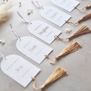 ARIA Personalised Boho Wedding Hanger Tags with Tassel. Boho Arch Tags. Choose your tassel colour image 7