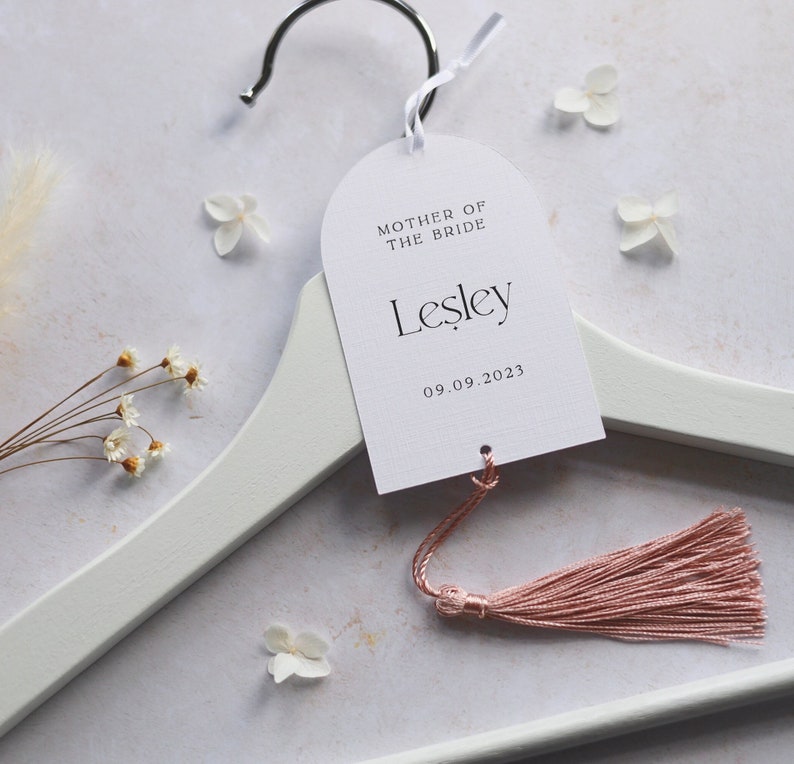 ARIA Personalised Boho Wedding Hanger Tags with Tassel. Boho Arch Tags. Choose your tassel colour image 4