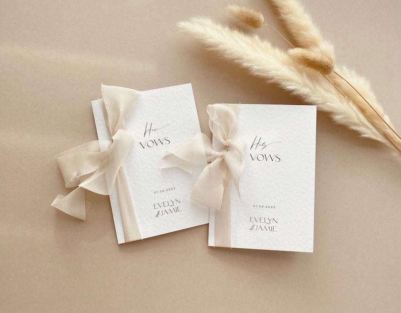 MADI Wedding Vow Books Set of 2 Write Your Own Vows Personalised Modern Minimal Ribbon Wedding Vow Book image 1