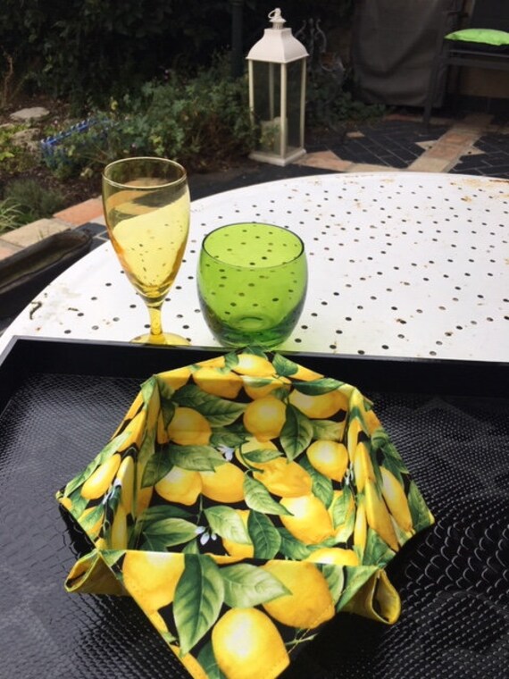 Petite Panière Carrée Motif Citrons Coton Américain