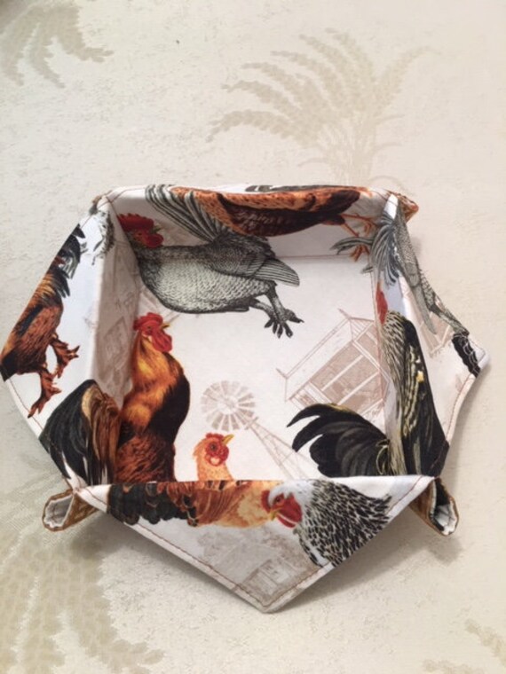 Petite Panière Carrée Motif Coqs Coton Américain