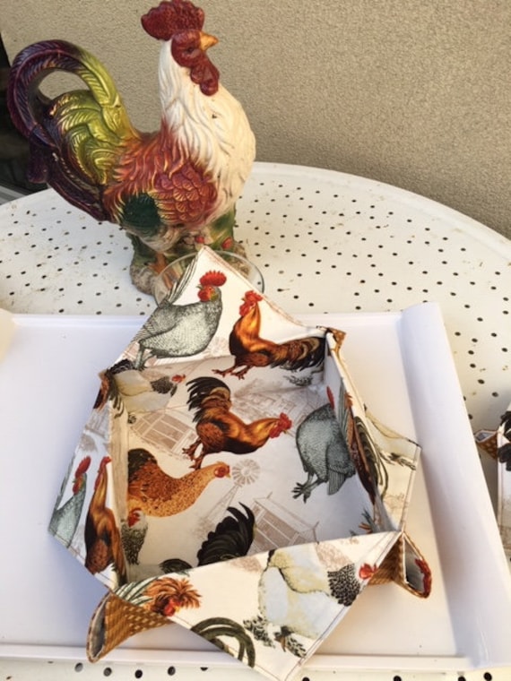 Grande Panière Carrée Motifs Coqs Coton Américain