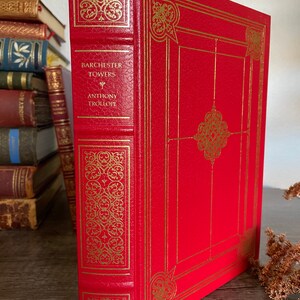 Vintage Leatherbound Hardcover Novel &#39;Barchester Towers&#39; Franklin Library Illustrated Hardback Book Gilded Dark Academia Literature