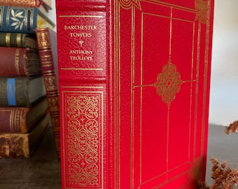 Vintage Leatherbound Hardcover Novel 'Barchester Towers' Franklin Library Illustrated Hardback Book Gilded Dark Academia Literature