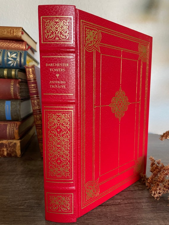 Vintage Leatherbound Hardcover Novel 'Barchester Towers' Franklin Library Illustrated Hardback Book Gilded Dark Academia Literature