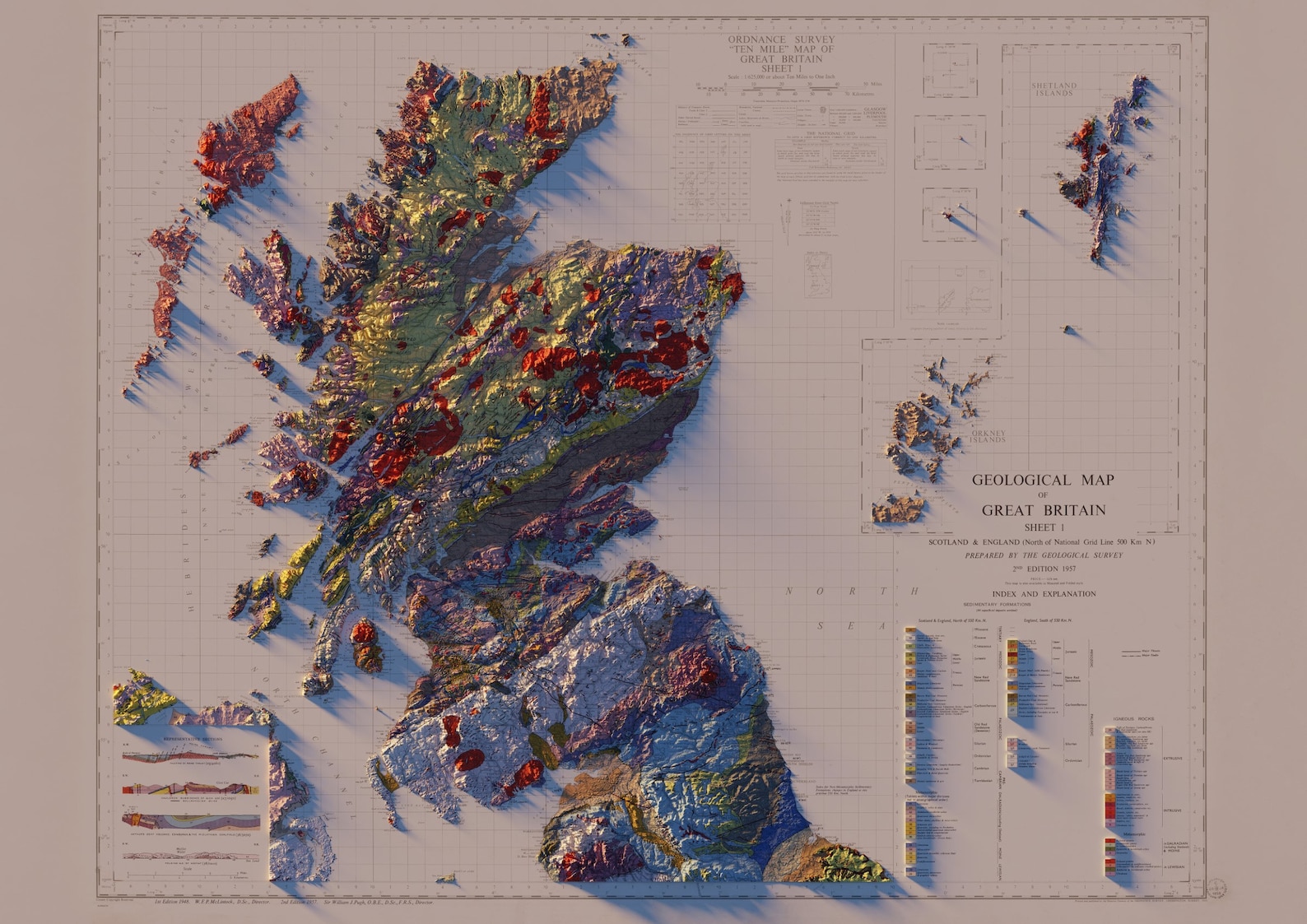 3D effect 1957 Scotland geological map sunset  Etsy