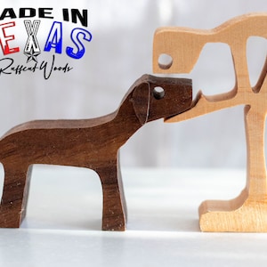Human and 3D Floppy Ear Dog Wooden Statue