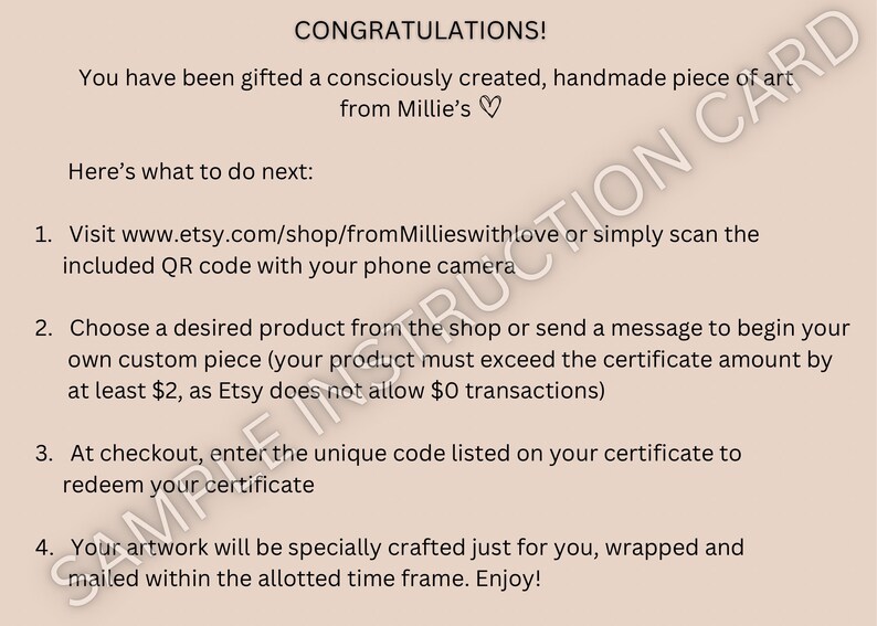 Gift Certificate for Millies Handmade Home Decor Gift Card Etsy