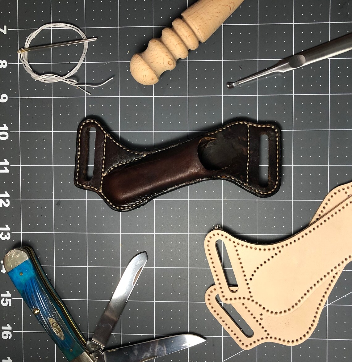 Pancake Knife Sheath Leather Kit Folding Knife Holder DIY Etsy