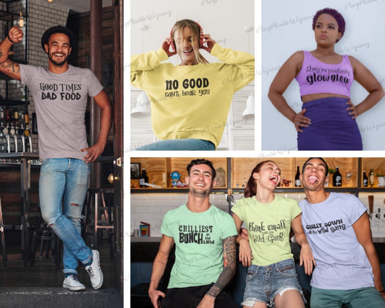 K&ouml;nnte beinhalten: Sechs verschiedene T-Shirts mit unterschiedlichen Designs und Slogans. Die Designs beinhalten "Good Times Bad Food", "No Good Can't Hear You", "They're Positively Glowglew", "Chilliest Bunch of the Land", "Think Small Wild Gang" und "Chilly Down Wild Gang".