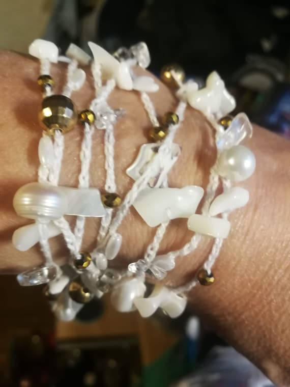 Strand Crochet Necklace, Crochet Beaded Necklace, Rustic Jewelry