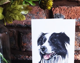 Watercolour Border Collie greetings card | Dog birthday card | Hand Painted greetings card | Dog card | Blank inside | Dog card