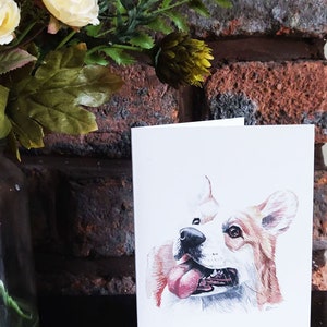 Aquarel Corgi-wenskaart | Verjaardagskaart hond | Handgeschilderde wenskaart | Hondenkaart | Blanco binnenkant | Hondenkaart