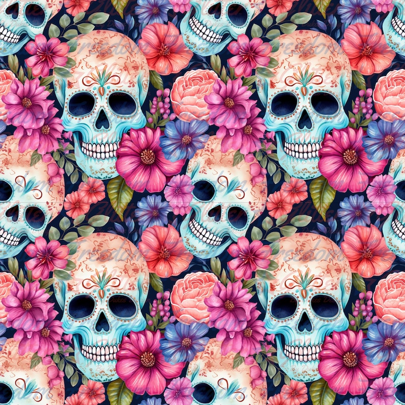 Floral Sugar Skull Tumbler Wrap | 20oz & 30oz HOGG | Printed Vinyl Sheet image 1