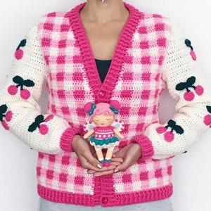 2 Patterns: Gingham cardigan and the cherry fairy amigurumi crochet pdf patterns