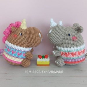 Chubby Unicorn and Rhino friends amigurumi crochet pattern PDF