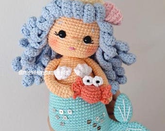 Mermaid Princess and her crab Amigurumi Crochet digital pdf pattern