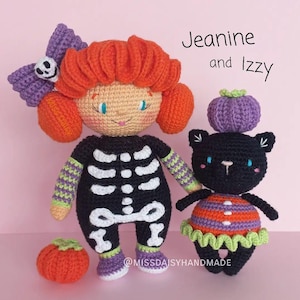 Strój Jeanine i Izzy od Miss Daisy Wzór na szydełkowe amigurumi w formacie PDF