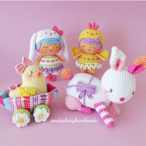 Easter pack! chick and bunny with carriage + bunny and chick dolls crochet pdf patterns amigurumi