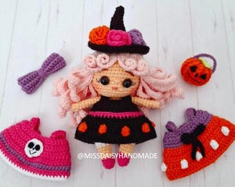 Patrón de crochet amigurumi ELSIE la Bruja de Halloween en pdf por MISS DAISY