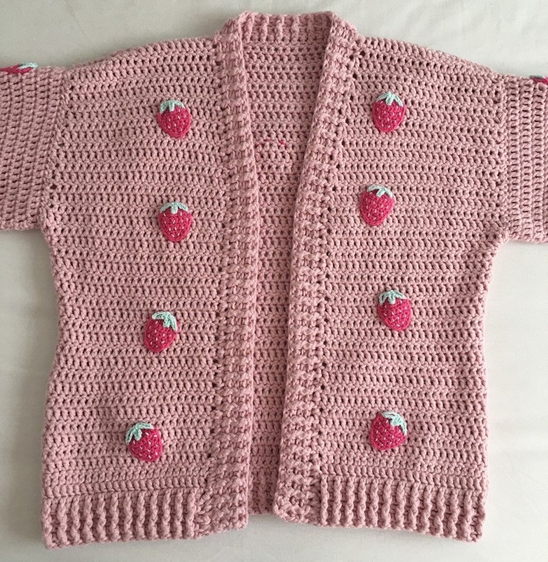 Crochet Strawberry V-Neck Long Sleeve Cardigan