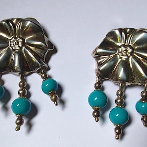 Silver and turquoise paste pendant earrings