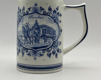 Vintage Heineken Blue & White Scenic Tankard Mug