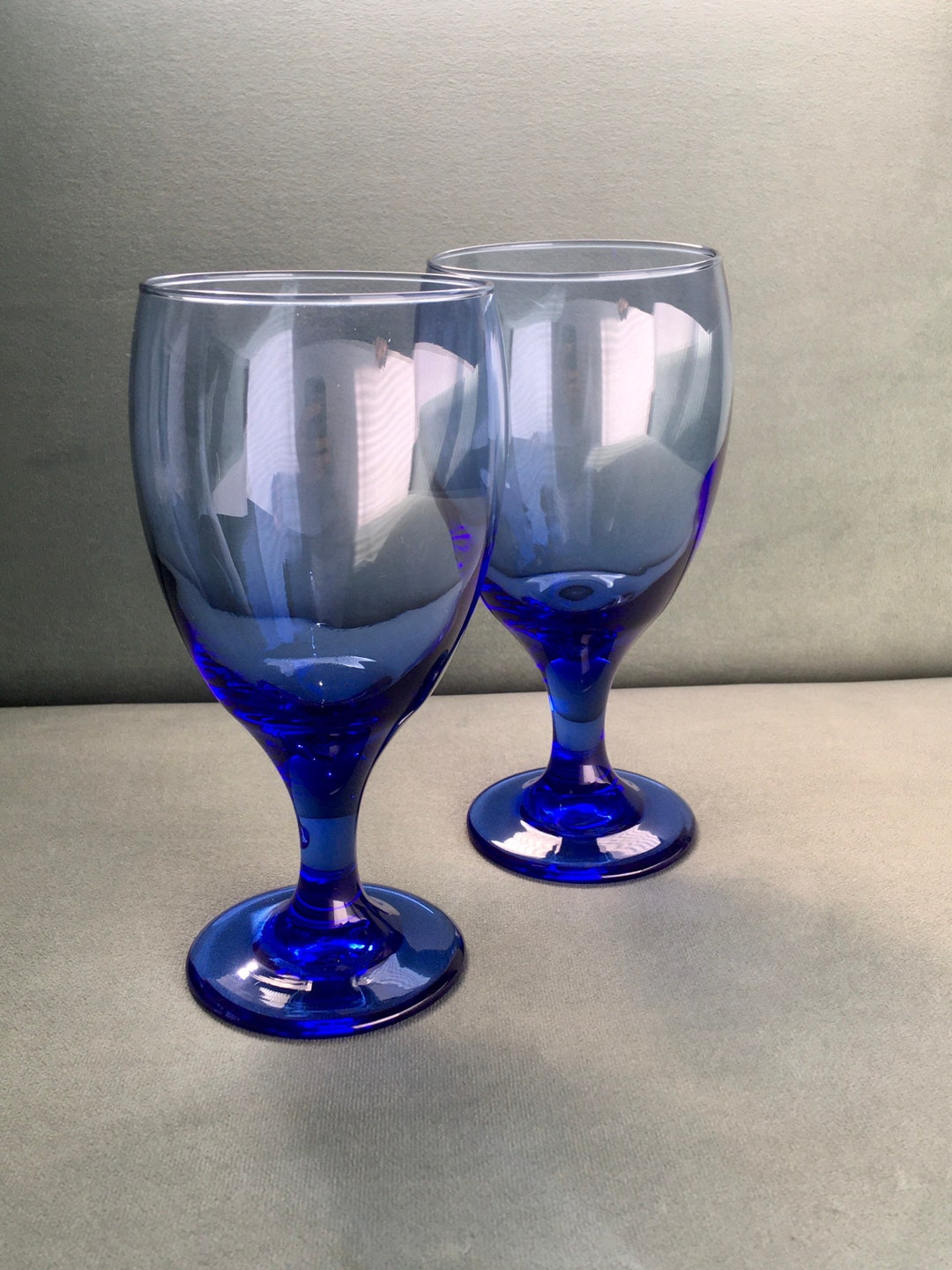 2 Vintage Libbey Cobalt Blue Water Goblets Etsy