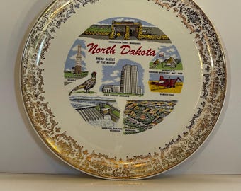 Vintage North Dakota Landmarks Decorative Plate