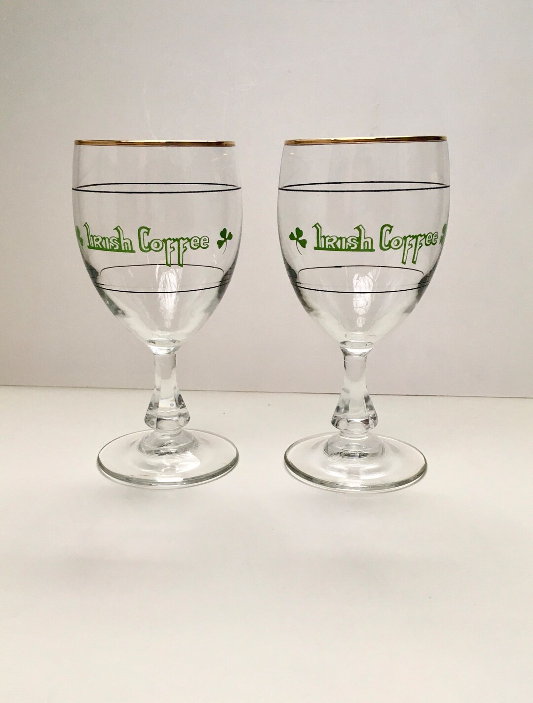 2 Vintage Gold Rimmed Irish Coffee Stemmed Glasses Etsy
