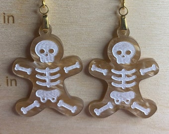 Gingerbread skeleton earrings, Christmas skull gingerbread earrings, gingerbread earrings