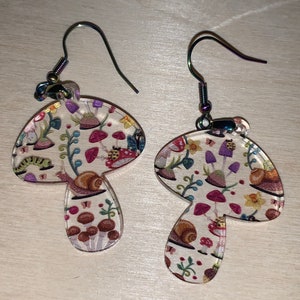 Mushroom earrings, Cottagecore earrings, woodsy jewelry