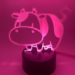 Handmade Cow Mini Lamp, Kawaii Farm Game Desk Decor