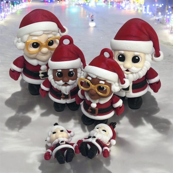 3D Printed Flexi Santa Ornament, Mr. and Mrs. Claus Earrings