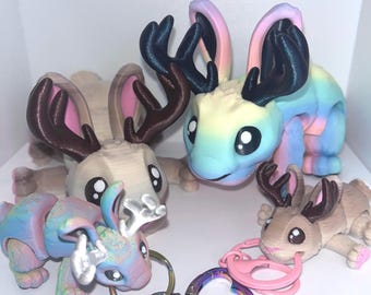 Jackalope impreso en 3D: Fidget articulado y flexible, llavero de Jackalope