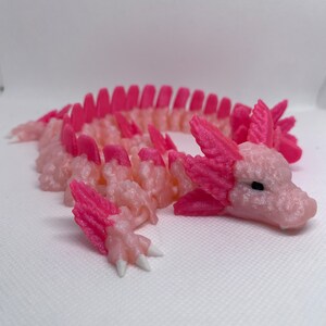 Dragón axolotl, dragón rosa iridiscente y brillante impreso en 3D, juguete articulado flexible