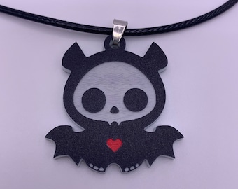 Skeleton animal bat necklace, Halloween gothic dark Halloween bat necklace, skeleton animal necklace