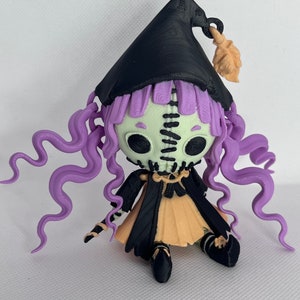Creepy doll, 3d printed witch, gothic articulated fidget, pastel Halloween doll