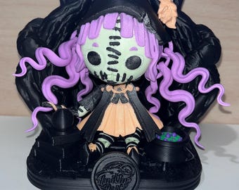 Muñeca espeluznante, bruja impresa en 3D, juguete articulado gótico, muñeca de Halloween de neón pastel.