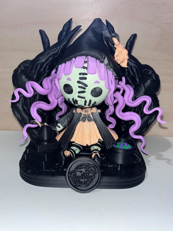 Creepy doll, 3d printed witch, gothic articulated fidget, pastel neon Halloween doll