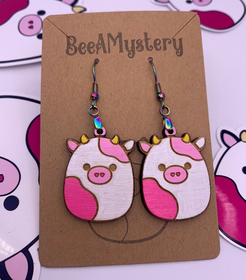 Squishmallow Caedyn cow earrings 