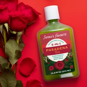 Pasadena Rose 3-in-1 Vegan Shampoo & Body Wash - pH Balanced Sulfate-Free (12 oz) with Aloe Vera and Vitamin E