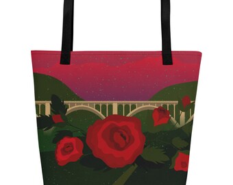 Travel Tote Bag - Pasadena Rose & Historic Bridge