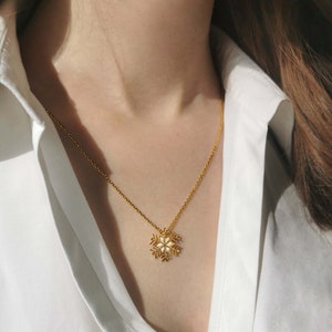 Snowflake Necklace Sterling Silver Winter Jewelry Gift for Her Dainty Pendant Seasonal Accessory